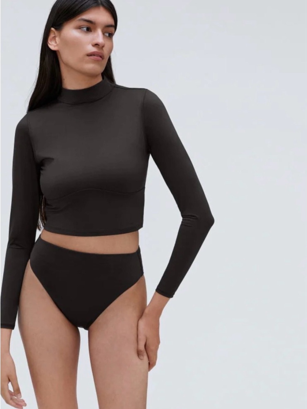 Everlane Black Long-Sleeve Crop Rash Guard Swim